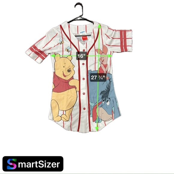 Disney Winnie The Pooh Baseball Style Button-Up Shirt Sz Small White Red - Picture 6 of 8